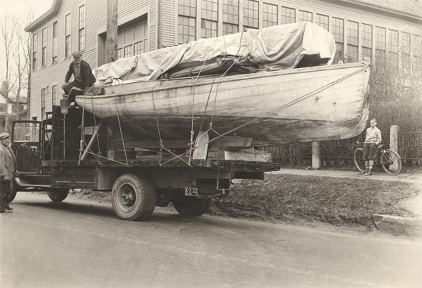 Herreshoff Catboat on a truck from 1930